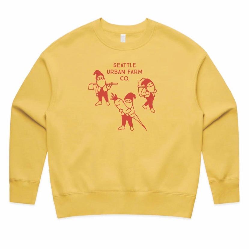 Seattle Urban Farm Co mustard yellow garden gnome sweatshirt