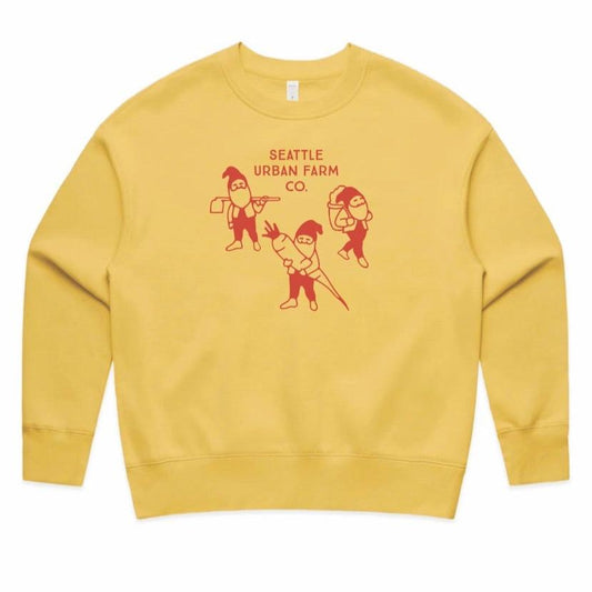 Seattle Urban Farm Co mustard yellow garden gnome sweatshirt