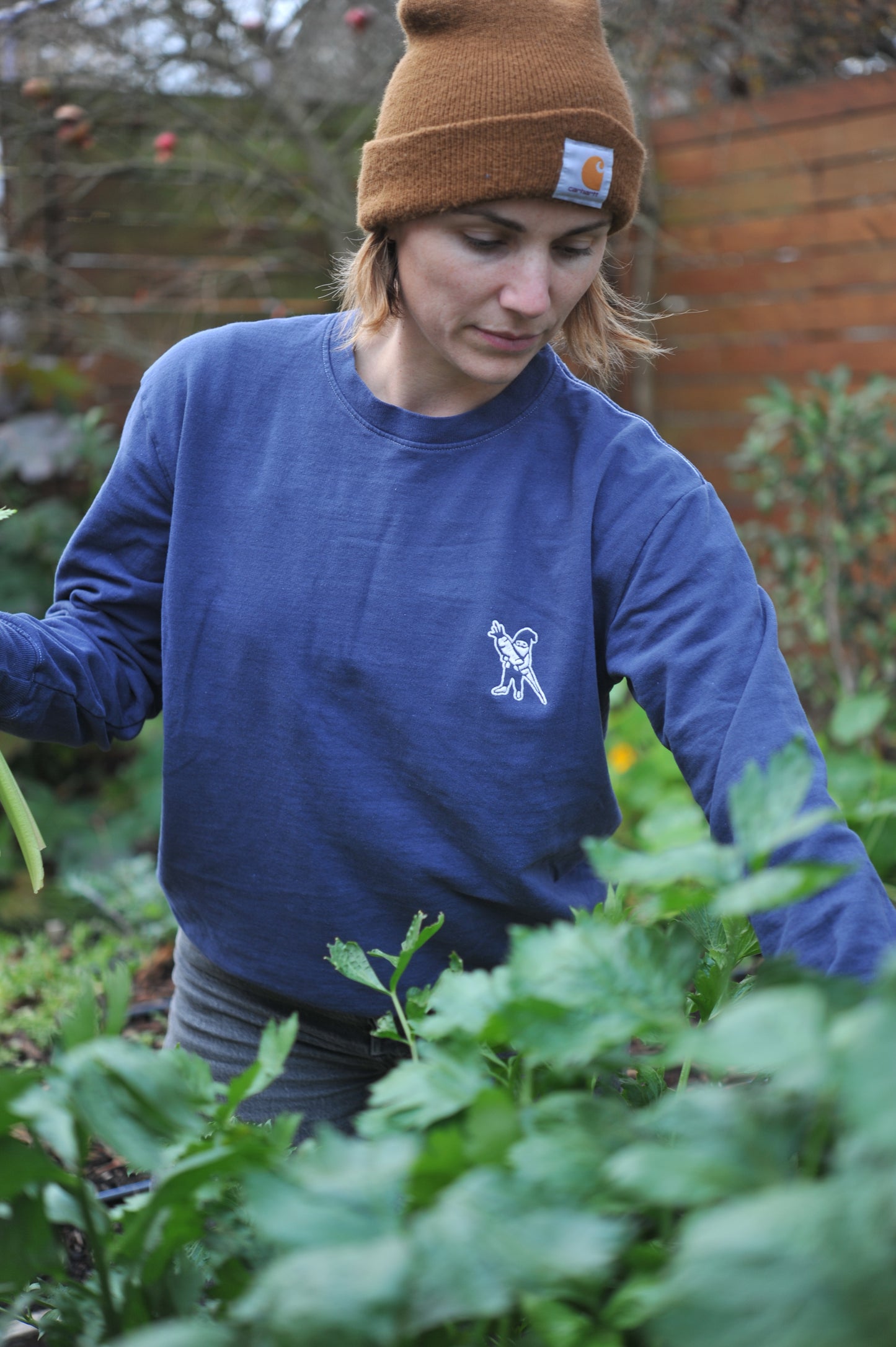 Embroidered Garden Gnome Lightweight Sweatshirt - Navy (Unisex)